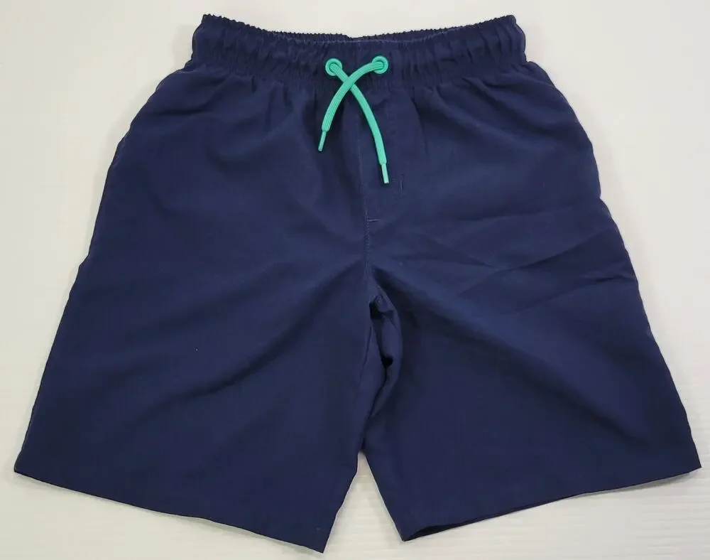 L9) Children Wonder Nation Navy Blue Boys Swim Trunk Shorts Medium 8